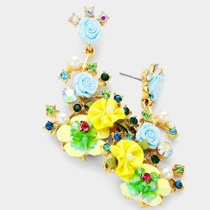 Crystal flower cluster dangle earrings